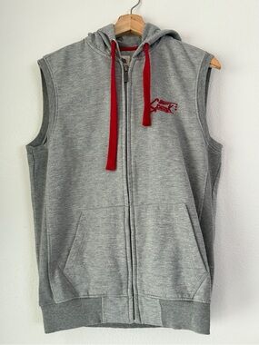 spunk Sleeveless Zipper Hoodie Hooded Workout Gym Training Sport  Vest Tank L